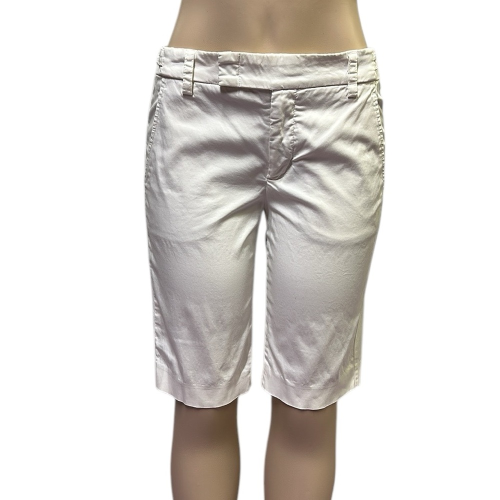 Vince White Bermuda Shorts Side Buckles Mid Rise Cotton Lycra Womens 6